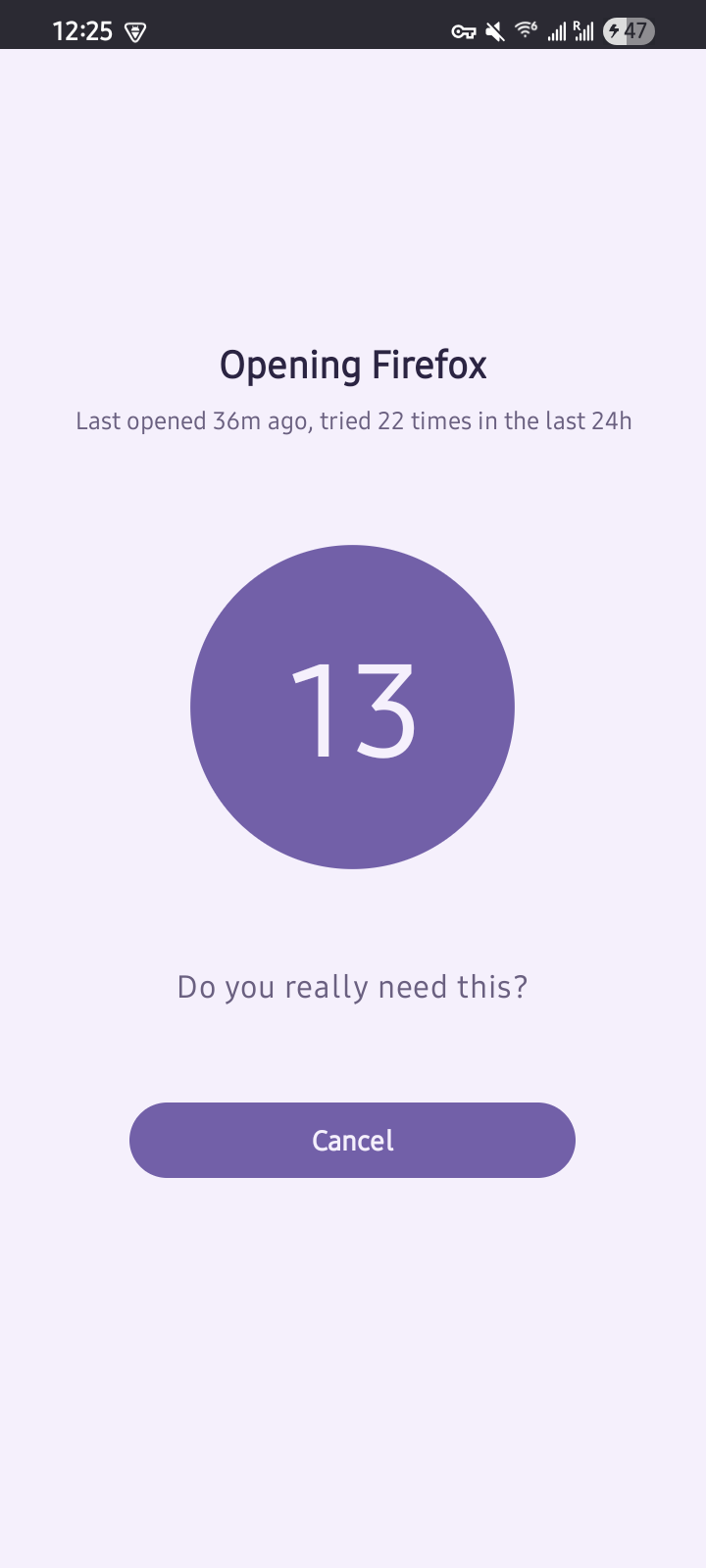 The pause screen: a countdown before a chosen app opens